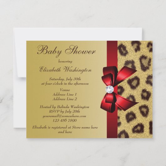 Leopard Print, Red Bow Baby Dusche Einladung (Rückseite)