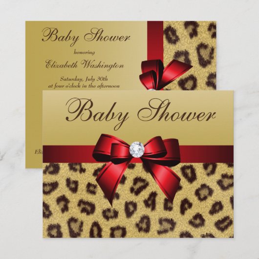 Leopard Print, Red Bow Baby Dusche Einladung (Vorne/Hinten)