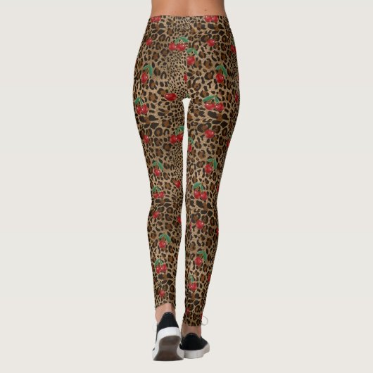 Leopard Print Red Cherry Pattern Leggings (Rückseite)