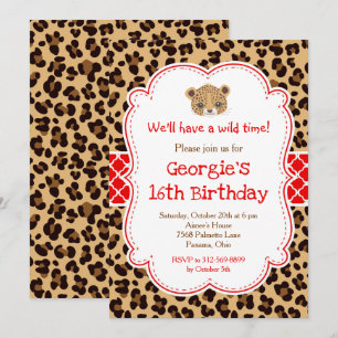 Leopard Print Red Quarter Birthday Party Einladung