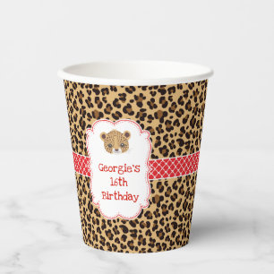 Leopard Print Red Quarter Birthday Party Pappbecher