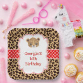 Leopard Print Red Quarter Birthday Party Pappteller (Party)