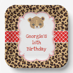 Leopard Print Red Quarter Birthday Party Pappteller