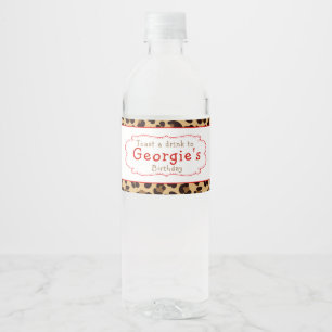 Leopard Print Red Quarter Birthday Party Wasserflaschenetikett