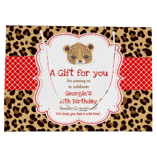 Leopard Print Red Quatre Folie Geburtstag Vielen D Große Geschenktüte