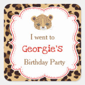 Leopard Print Red Quatrefoil 'I go to" Quadratischer Aufkleber (Vorderseite)