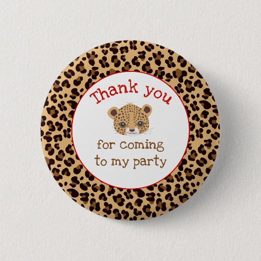 Leopard Print Red Quatrefolie 'Danke' Button (Vorderseite)