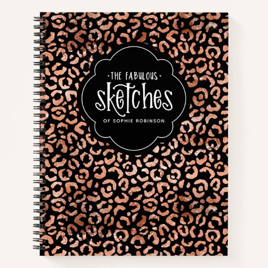 Leopard Print Rose Gold Foil Sketchbook Notebook Notizblock (Vorderseite)