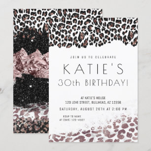 Leopard Print Rose Gold jedes Alter Geburtstag Einladung