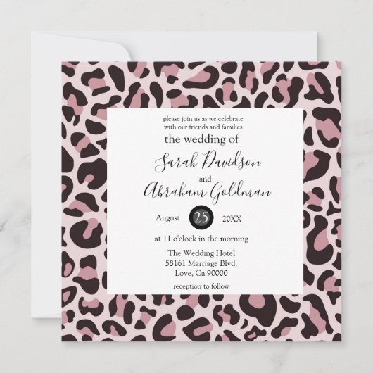 Leopard Print Rose Gold Wedding Einladungen (Vorderseite)