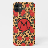 Leopard Print & Rose Tattoo Monogram iPhone Case (Rückseite)