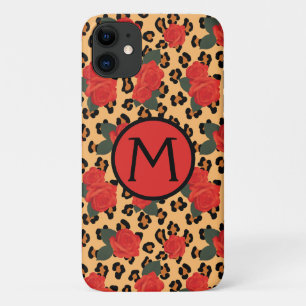 Leopard Print & Rose Tattoo Monogram iPhone Case