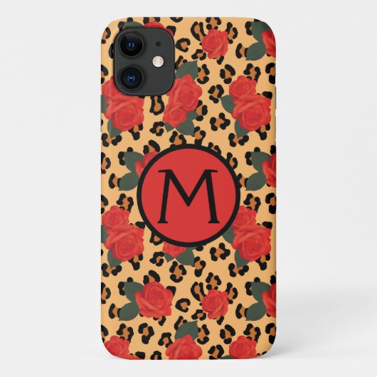Leopard Print & Rose Tattoo Monogram iPhone Case (Rückseite)