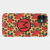 Leopard Print & Rose Tattoo Monogram iPhone Case (Rückseite (Horizontal))
