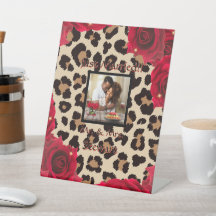 Leopard Print Rote Rose Mr. and Mrs Text Foto