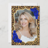 Leopard Print Royal Blue Foto 50. Geburtstag Einladung (Rückseite)