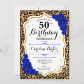 Leopard Print Royal Blue Foto 50. Geburtstag Einladung (Vorderseite)