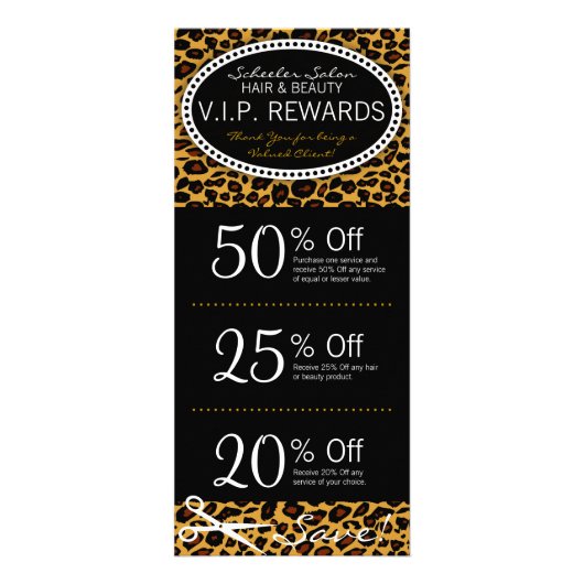 Leopard Print Salon Coupons Werbekarte (Vorne)