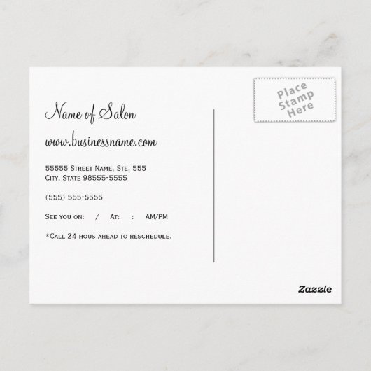 Leopard Print Salon Ernennung Erinnerung Blue Bow Postkarte (Rückseite)