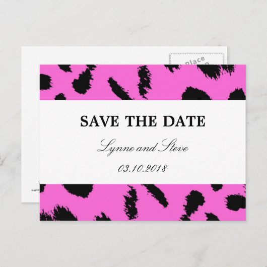 Leopard Print Save the Date Ankündigungspostkarte (Vorne/Hinten)