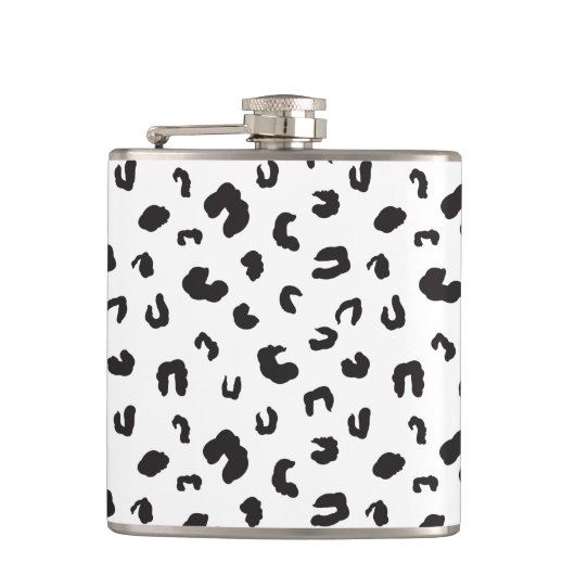 Leopard Print Schwarz-Weiß Flachmann (Vorderseite)