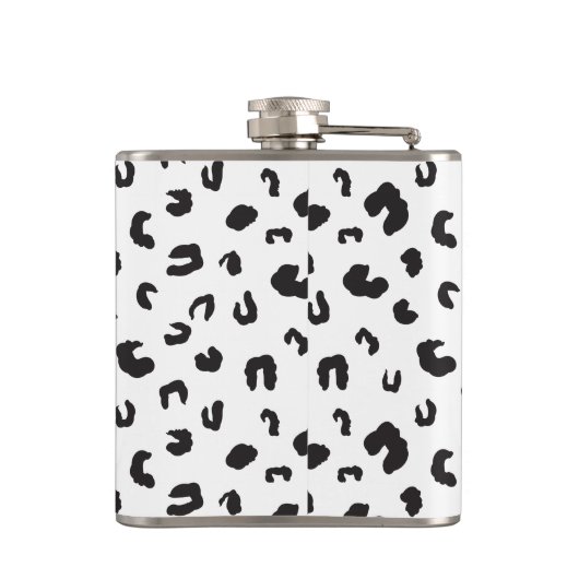 Leopard Print Schwarz-Weiß Flachmann (Rückseite)