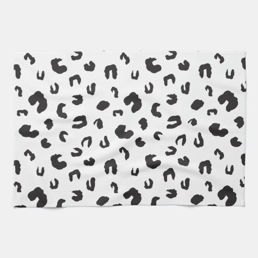 Leopard Print Schwarz-Weiß Geschirrtuch (Horizontal)