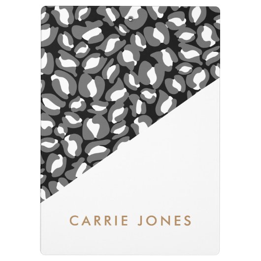 Leopard Print Schwarz-weiß Gold Business Elegant Klemmbrett (Rückseite)