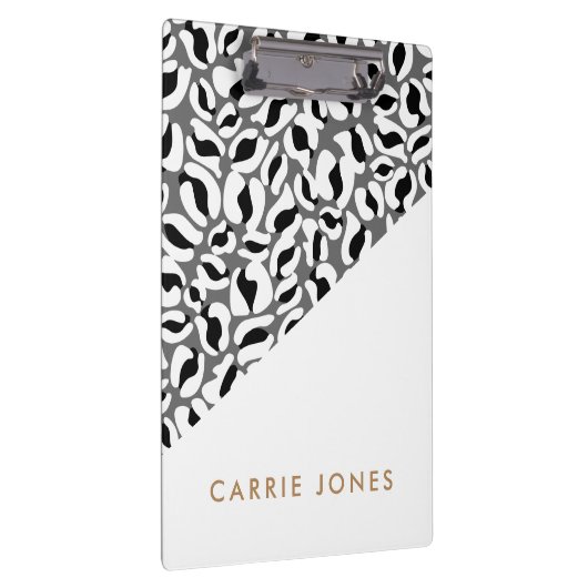 Leopard Print Schwarz-weiß Gold Business Elegant Klemmbrett (Rechts)