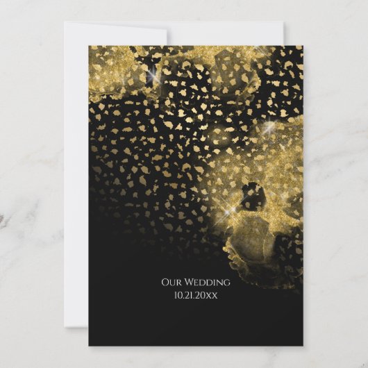 Leopard Print Script Heart Gold Glitzer Save The Date (Rückseite)