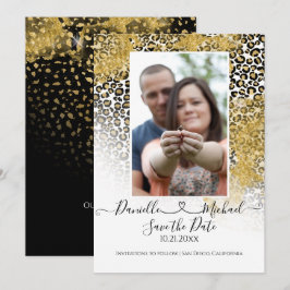 Leopard Print Script Heart Gold Glitzer Save The Date