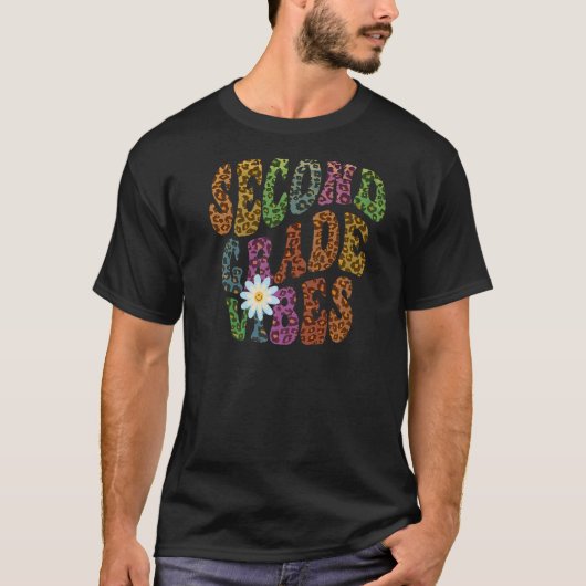 Leopard Print SECOND GRADE VIBES Lehrer Peace Lov T-Shirt (Vorderseite)