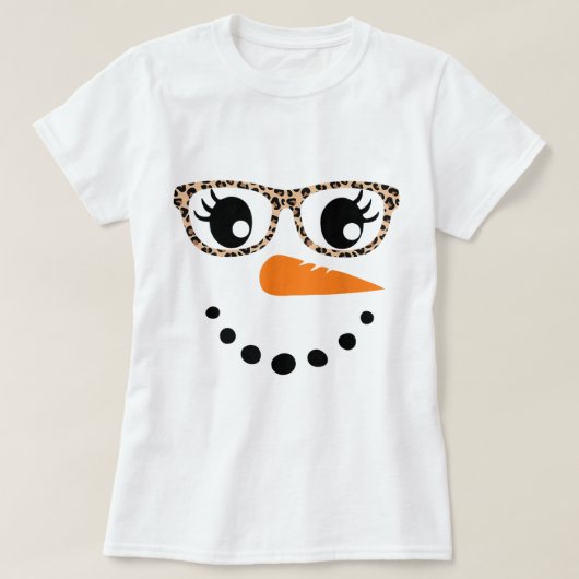 Leopard Print Snowman Face Design T-Shirt (Design vorne)