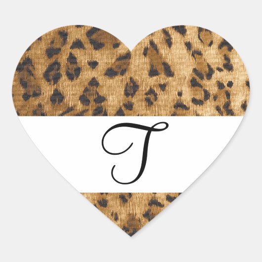 Leopard Print T Monogram Initials Merchandise Herz-Aufkleber (Vorderseite)