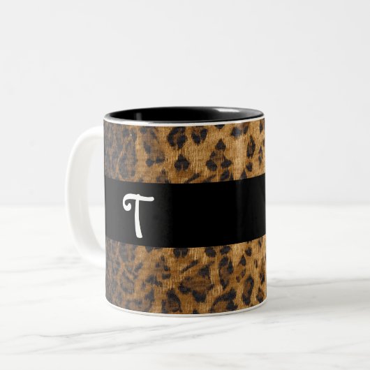 Leopard Print T Monogramm Initialen Coffee Tasse C (Vorderseite Links)