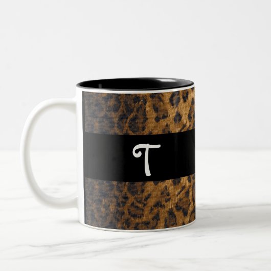 Leopard Print T Monogramm Initialen Coffee Tasse C (Links)