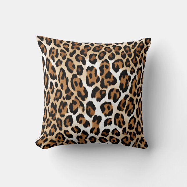 Leopard Print Tan White Kissen (Vorderseite)
