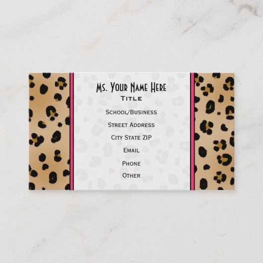 Leopard Print Teacher Fashion Business Card Visitenkarte (Vorderseite)