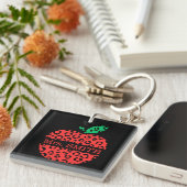 Leopard Print Teacher's Red Apple Schlüsselanhänger (Vorderseite rechts)