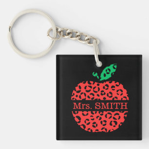 Leopard Print Teacher's Red Apple Schlüsselanhänger
