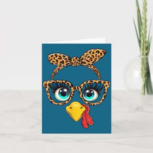 Leopard Print Thanksgiving Funny Turkey Face Gles Karte (Vorderseite)