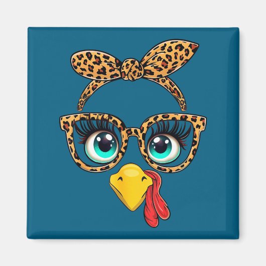 Leopard Print Thanksgiving Funny Turkey Face Gles  Magnet (Vorne)