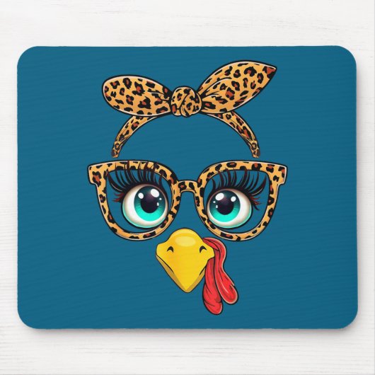 Leopard Print Thanksgiving Funny Turkey Face Gles Mousepad (Vorne)