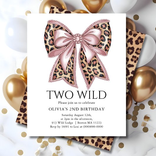 Leopard Print Two Wild Bow 2. Geburtstag Einladung