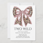 Leopard Print Two Wild Bow 2. Geburtstag Einladung (Vorderseite)