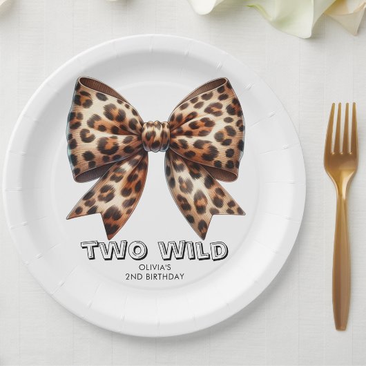 Leopard Print Two Wild Bow 2. Geburtstag Pappteller