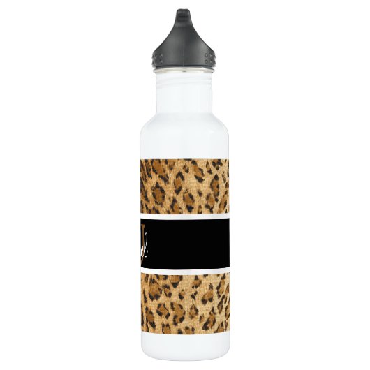 Leopard Print U Monogramm Initialen Wasser Flasche Trinkflasche (Rechts)