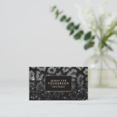 Leopard Print und Black Glitzer Visitenkarte (Stehend Vorderseite)