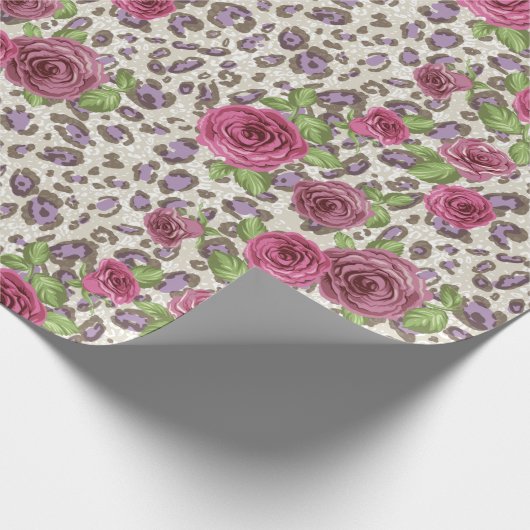 Leopard Print und Rose Geschenkpapier (Ecke)