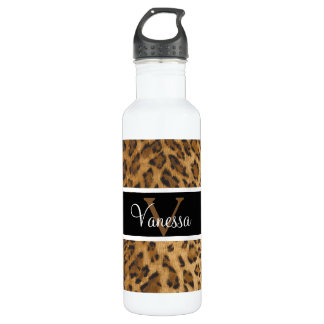 Leopard Print V Monogramm Initialen Wasser Flasche Trinkflasche